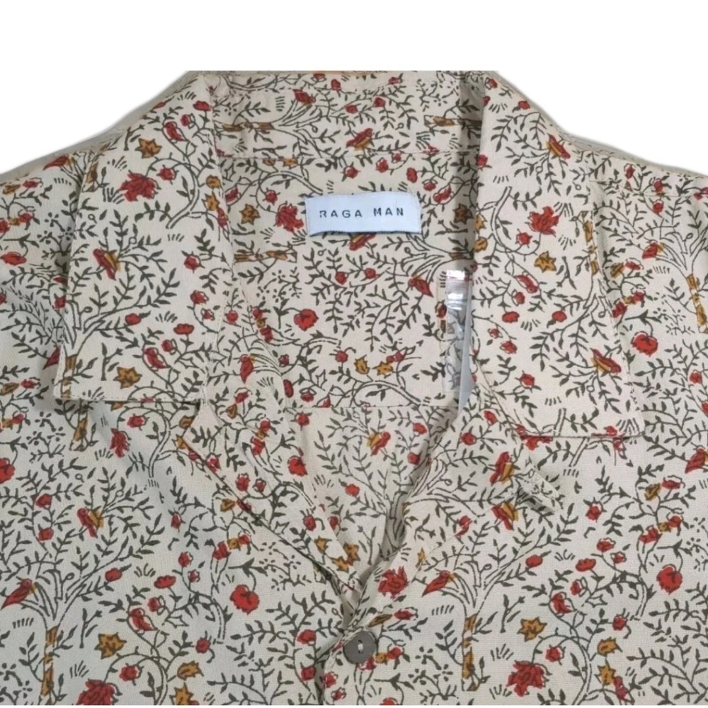 Raga Man Camp Shirt Sz XXL Preppy Hipster Button Colorful Beige Ditsy Floral New